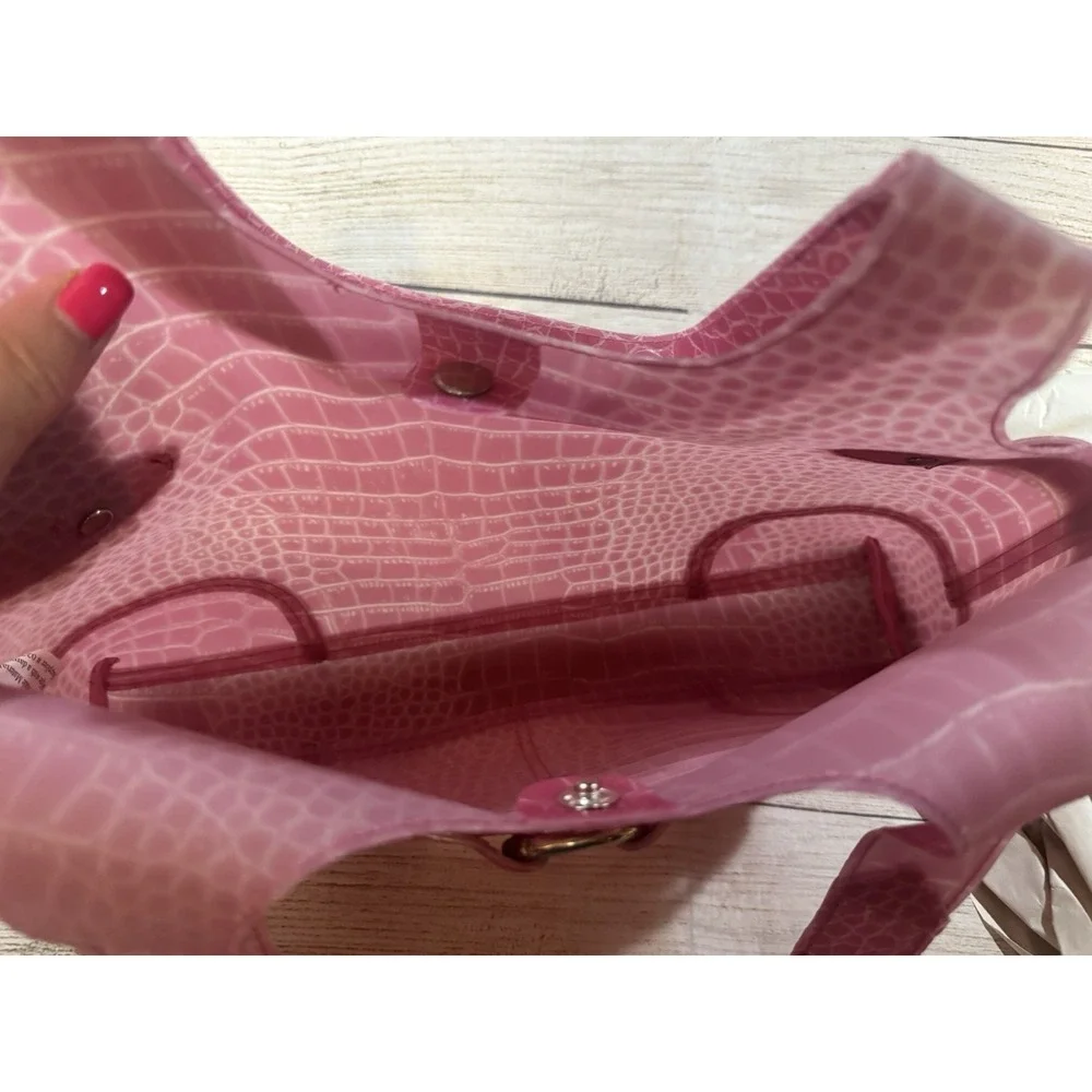 VTG NOS Avon Pink Faux Croc Jelly Plastic Handbag Purse Bag Satchel Y2K GTb5